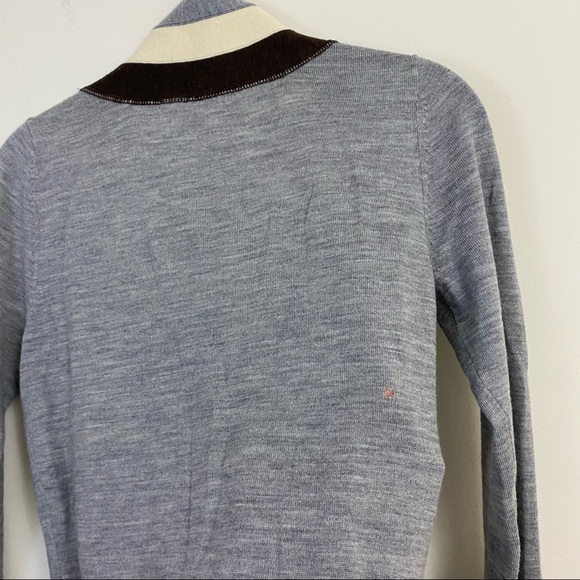 Tory Burch Caz Cardigan 100% Wool Grey Chimney Melange Colorblock Stripe Gray XS - Picture 8 of 8
